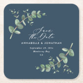 ブルーエレガントユモダンーカリは日付シックを保存 スクエアペーパーコースター (正面)