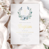 ブルーエレガントリース宗教十字少年バプテスマ 箔招待状