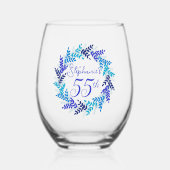 ブルーエレガントリース55th誕生日パーティー ステムなしワイングラス (正面)
