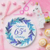 ブルーエレガントリース65誕生日 ペーパープレート (パーティー)