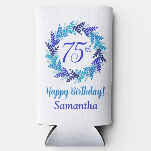ブルーエレガントリース75誕生日 スリム缶クーラー (正面)