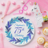 ブルーエレガントリース75誕生日 ペーパープレート (パーティー)