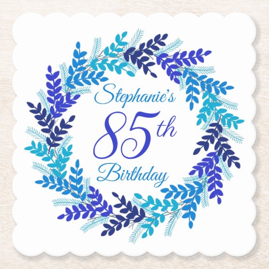 ブルーエレガントリース85誕生日 ペーパーコースター (正面)