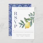 ブルーエレガントレイタリアンモン植物結婚式RSVP エンクロージャーカード (正面/裏面)