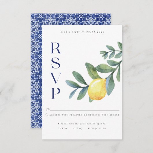 ブルーエレガントレイタリアンモン植物結婚式RSVP エンクロージャーカード (正面/裏面)