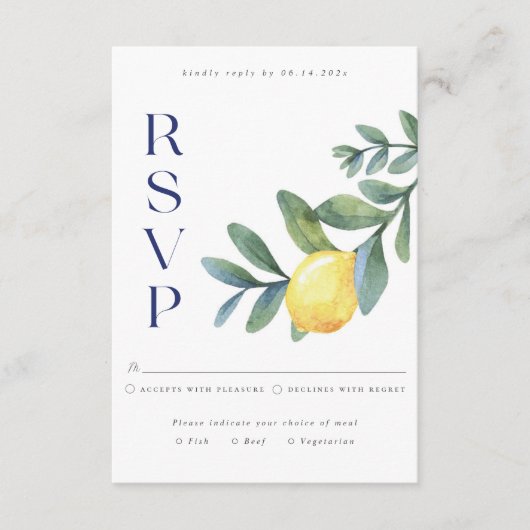 ブルーエレガントレイタリアンモン植物結婚式RSVP エンクロージャーカード (正面)