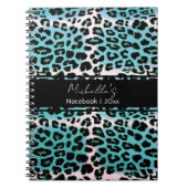 ブルーエレガントレオパードアニマルプリントパーソナライズされた ノートブック (正面)