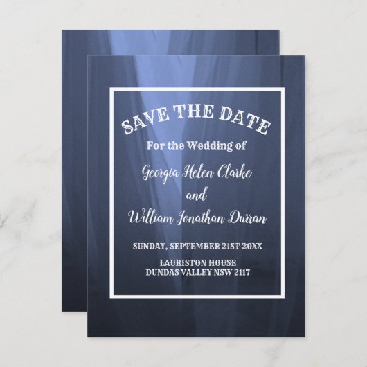 ブルーエレガントロマンチックな結婚式の日付を保存 招待状 (正面/裏面)