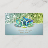 ブルーエレガントロータスフラワーグリッター縁ど 名刺 (正面)