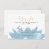 ブルーエレガントロータスフローラ結婚式RSVP応答 出欠カード (正面/裏面)