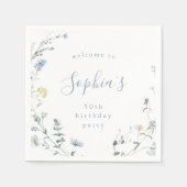 ブルーエレガントワイルドフラワー素朴ボホ誕生日 スタンダードカクテルナプキン (正面)