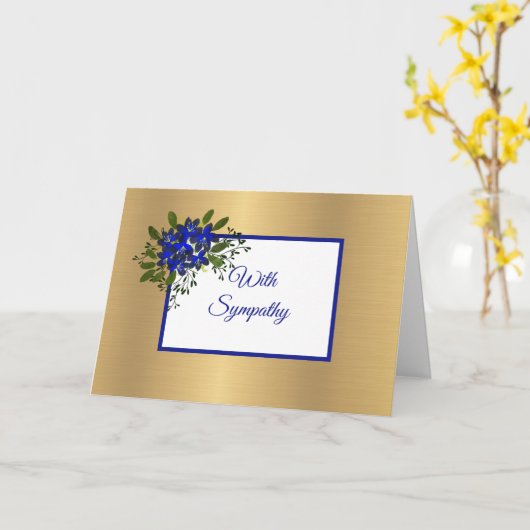 ブルーエレガントヴィオレット金ゴールドフローラ悔やみや弔慰 カード (黄色い花)