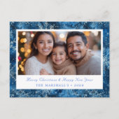 ブルーエレガントヴィンテージスノーフレークスホリデーフォト シーズンポストカード (正面)