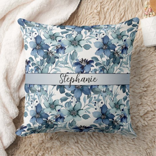 ブルーエレガントヴィンテージチンツパターンモノグラム クッション (ブランケット)