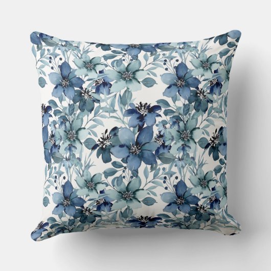 ブルーエレガントヴィンテージチンツパターンモノグラム クッション (裏面)