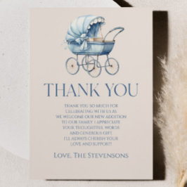ブルーエレガントヴィンテージベビーキャリッジベビーシャワー サンキューカード