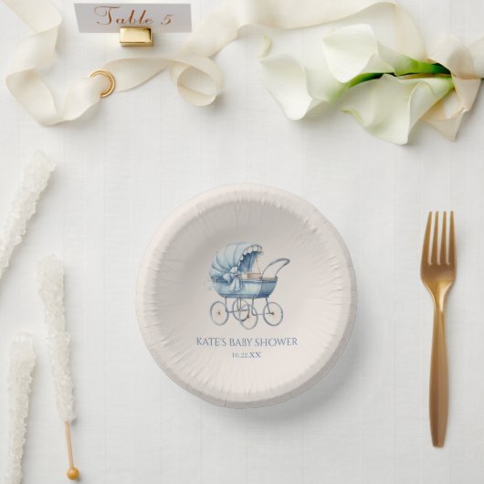 ブルーエレガントヴィンテージベビーキャリッジベビーシャワー ペーパーボウル (ウェディング)