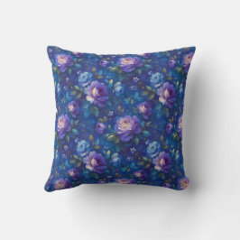 ブルーエレガントヴィンテージボタニカルシック クッション