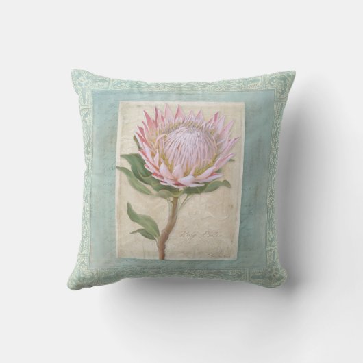 ブルーエレガントヴィンテージモダンフローラピンクプロテア クッション (裏面)