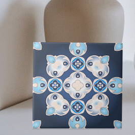 ブルーエレガント地中海のベージュメダリオン タイル