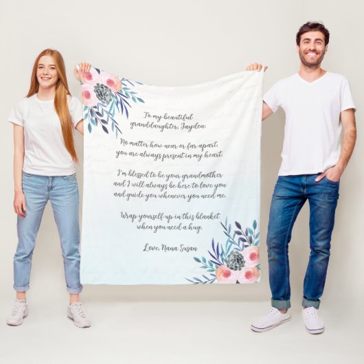 ブルーエレガント引用文カスタムフローラ孫娘 フリースブランケット (インサイチュ)