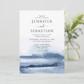ブルーエレガント抽象芸術ウォーターカラーエステリア結婚ズ 招待状 (スタンド正面)