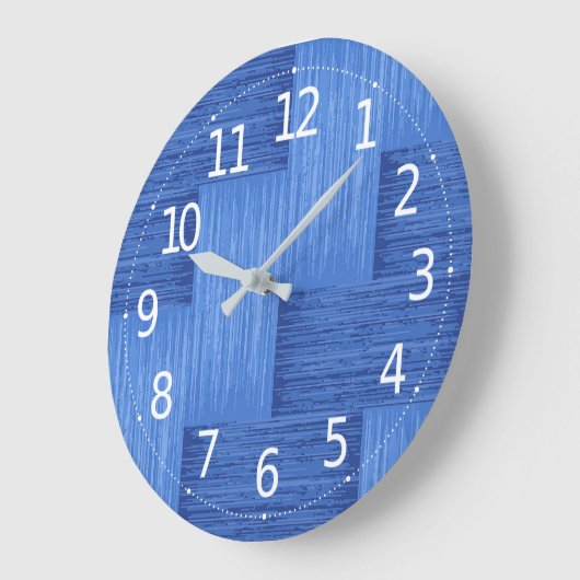 ブルーエレガント抽象芸術ブラシ付きストライプアートワーク | ラージ壁時計 (傾斜)