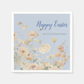 ブルーエレガント春の花ハッピーイースター スタンダードカクテルナプキン (正面)