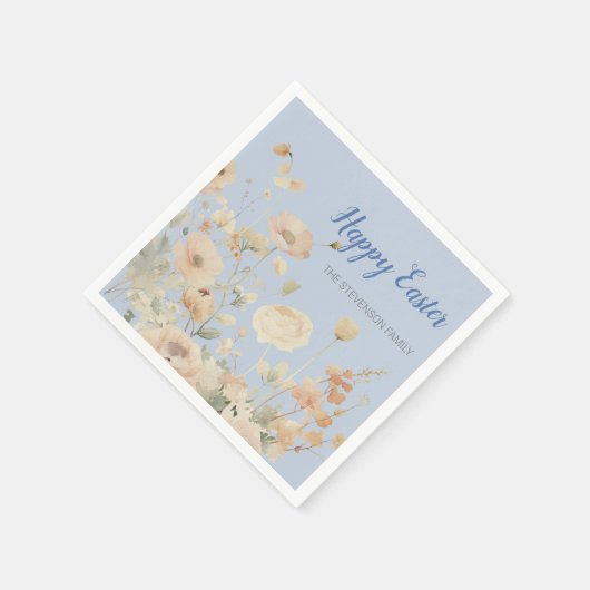 ブルーエレガント春の花ハッピーイースター スタンダードカクテルナプキン (角)