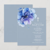 ブルーエレガント水彩花モチーフ洗礼招待状 ポストカード (正面/裏面)