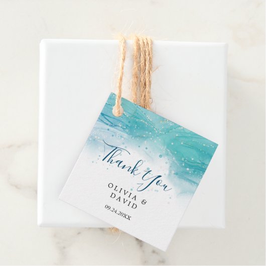 ブルーエレガント海サンキューメッセージカード フェイバータグ (インサイチュ)