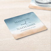 ブルーエレガント海ビーチショアサンド結婚ズ スクエアペーパーコースター (アングル)