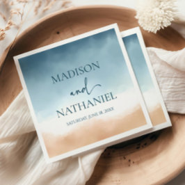 ブルーエレガント海ビーチショアサンド結婚ズ スタンダードカクテルナプキン