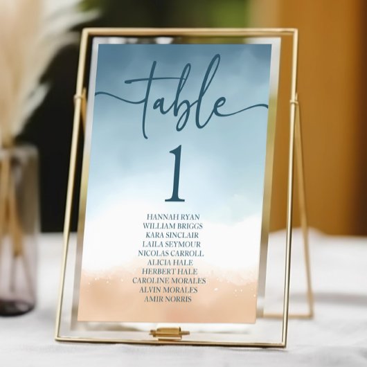 ブルーエレガント海ビーチショアサンド結婚ズ テーブルナンバー
