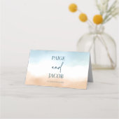 ブルーエレガント海ビーチショアサンド結婚ズ プレイスカード (裏面)