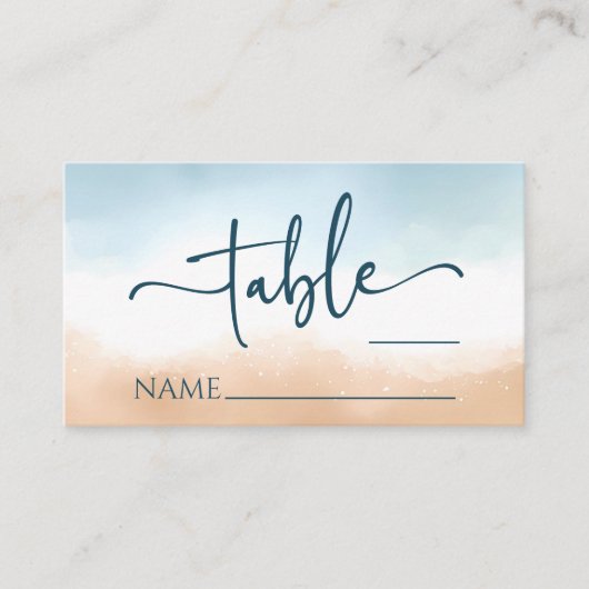 ブルーエレガント海ビーチショアサンド結婚ズ プレイスカード (正面)