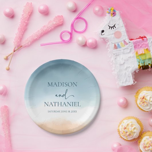 ブルーエレガント海ビーチショアサンド結婚ズ ペーパープレート (パーティー)