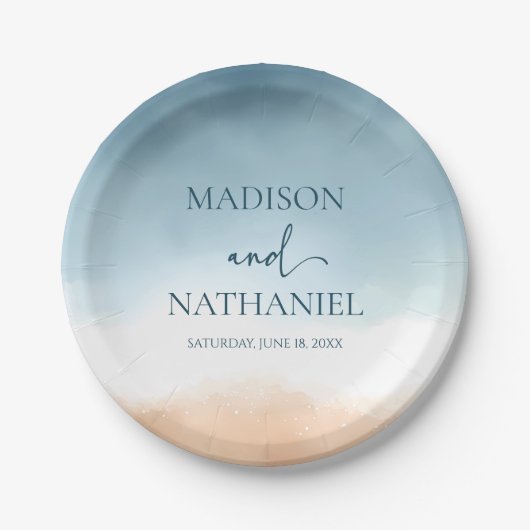 ブルーエレガント海ビーチショアサンド結婚ズ ペーパープレート (正面)