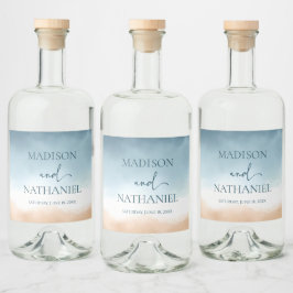 ブルーエレガント海ビーチショアサンド結婚ズ リキュールボトルラベル