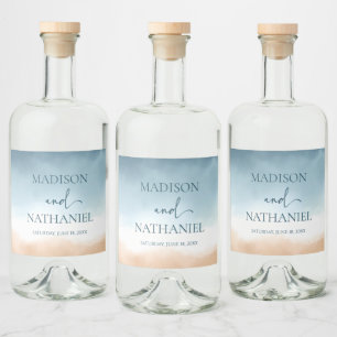 ブルーエレガント海ビーチショアサンド結婚ズ リキュールボトルラベル