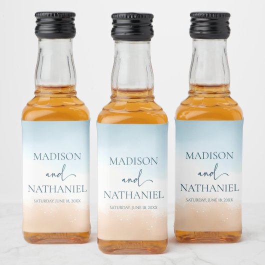 ブルーエレガント海ビーチショアサンド結婚ズ リキュールボトルラベル (ボトル)