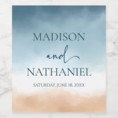 ブルーエレガント海ビーチショアサンド結婚ズ ワインラベル (シングルラベル)