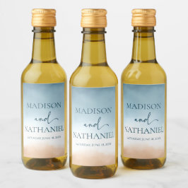 ブルーエレガント海ビーチショアサンド結婚ズ ワインラベル