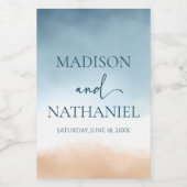 ブルーエレガント海ビーチショアサンド結婚ズ ワインラベル (シングルラベル)