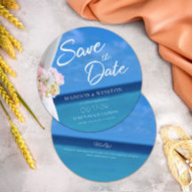 ブルーエレガント海ビーチ夏日付カードの保存