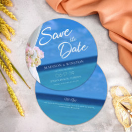 ブルーエレガント海ビーチ夏日付カードの保存 招待状