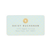 ブルーエレガント淡い色の金ゴールドモノグラム住所 シール (正面)