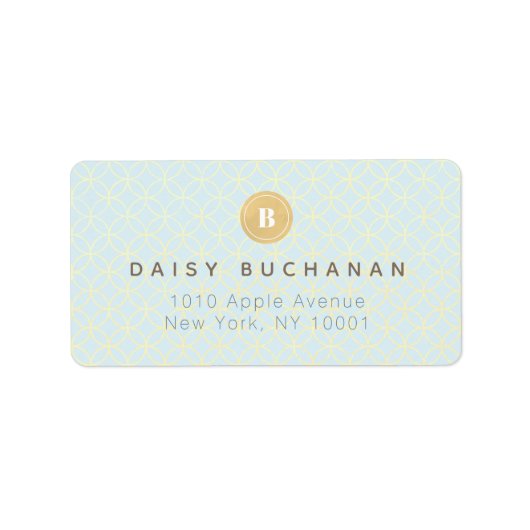 ブルーエレガント淡い色の金ゴールドモノグラム住所 シール (正面)