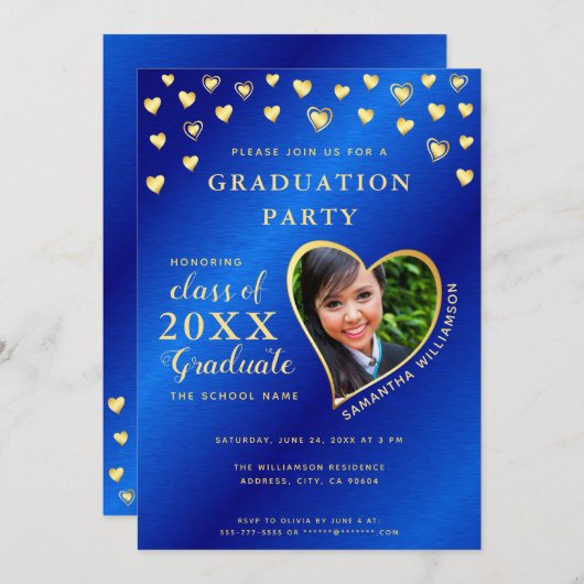 ブルーエレガント王室のと金ゴールドクラス2025卒業 招待状 (正面/裏面)