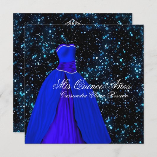 ブルーエレガント王室のキンセアニェラ招待状 招待状 (正面/裏面)